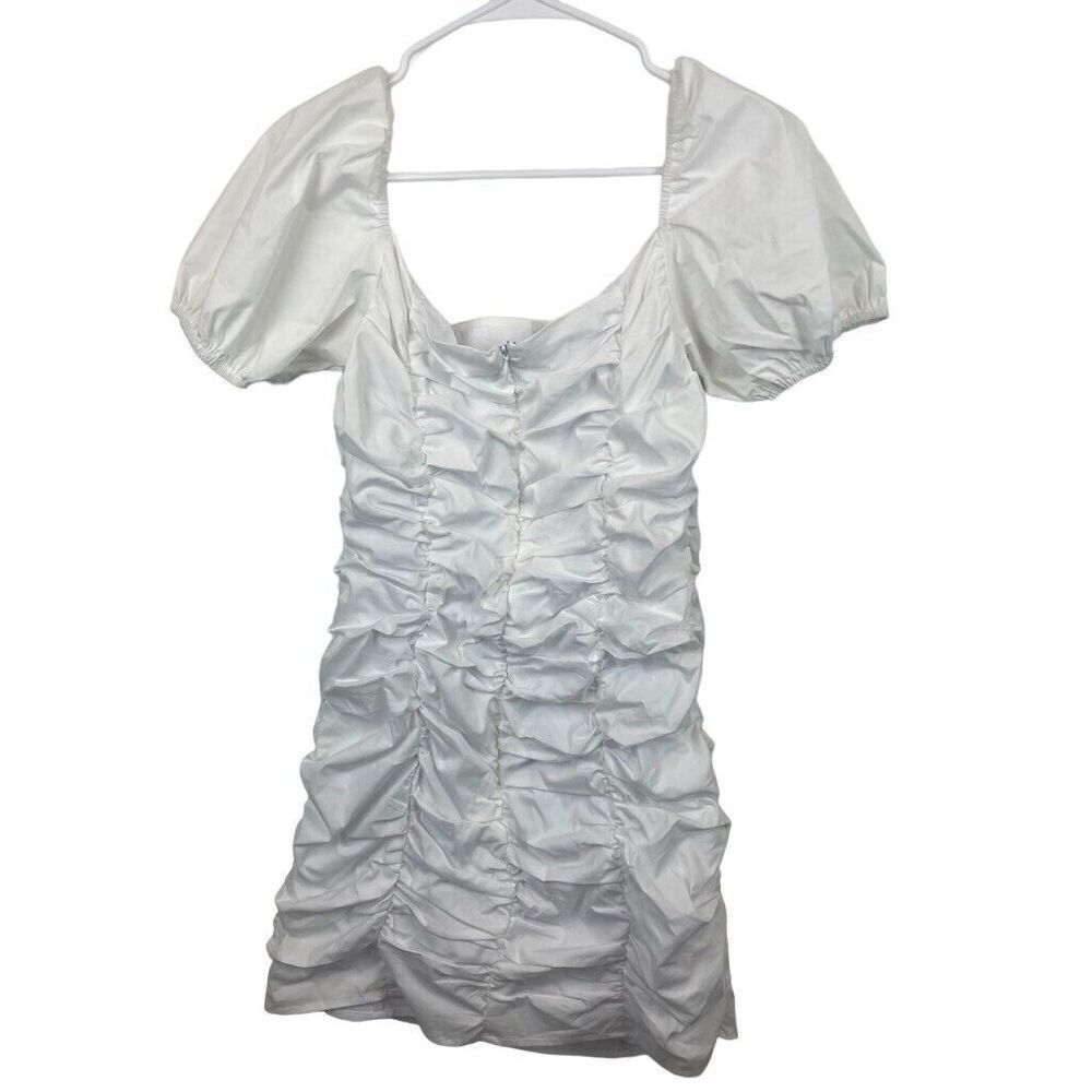 Superdown White‎ Revolve Scrunch Dress Cotton Nylon Spandex  Bride Size L